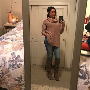 Express | Mauve Knitted Cowl Split Side Sweater XS